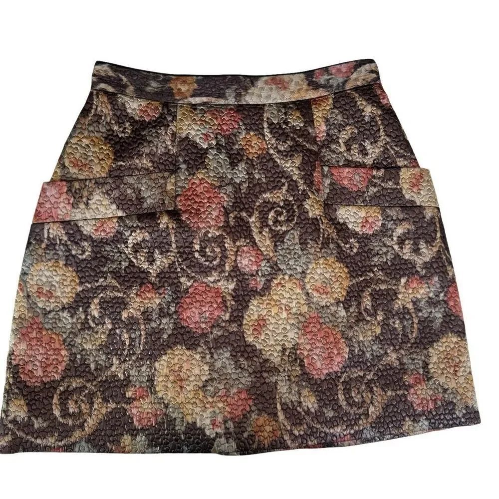 Club Monaco metallic floral print a-line mini skirt with pockets size 2